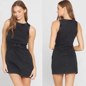 L*Space Women's Seaview Mini Dress S Black Sleeveless Front Twist Soft Jersey